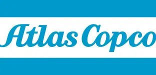 The logo of atlas copco in blue with white background.